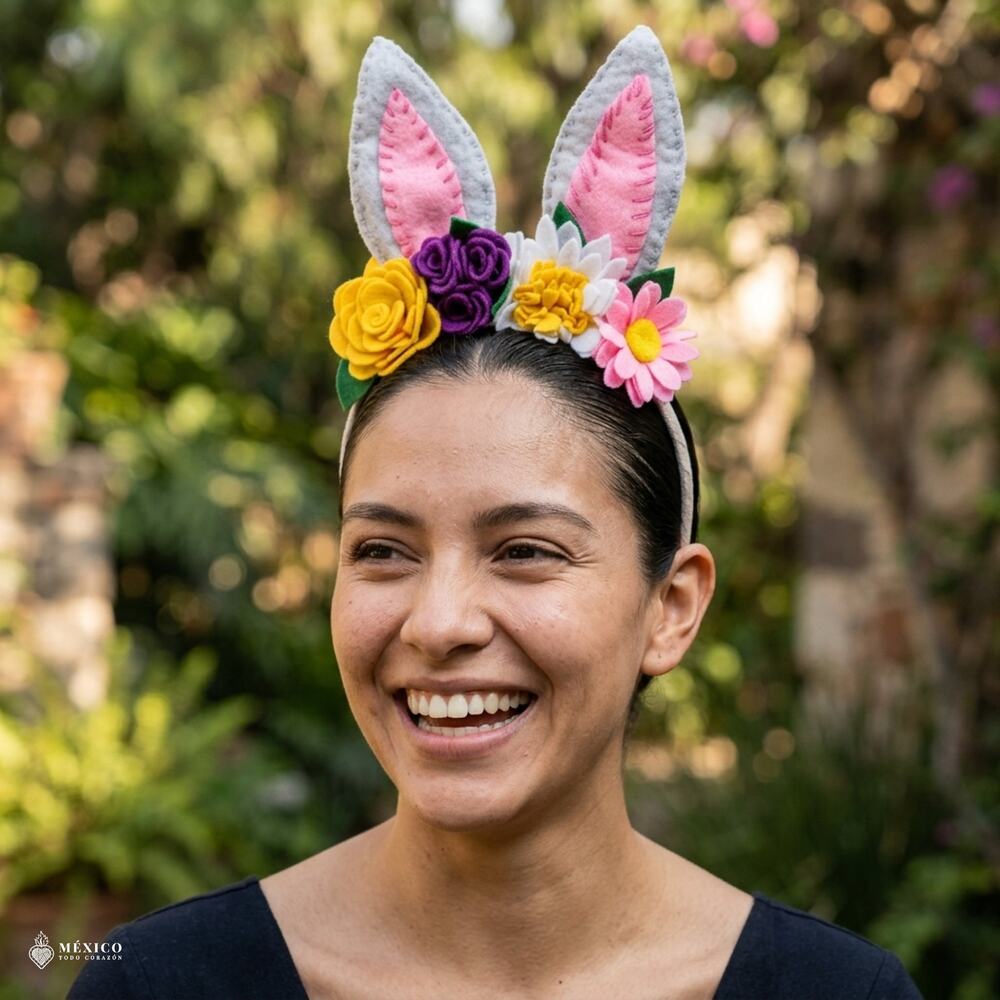 Multicolor Mexican Felt Bunny Ears Headband – Floral Hand-Stitched Artisan Gift!